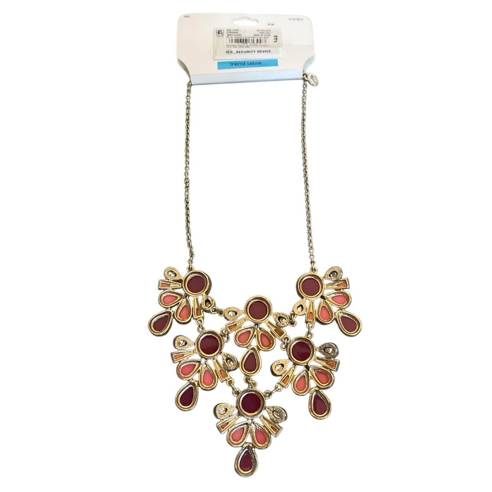 Liz Claiborne Gold Tone With Red And Pink Stones Statement Necklace - Picture 2 of 4